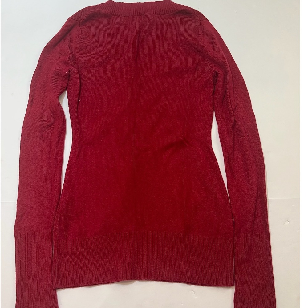 Express V-Neck Sweater Womens Y2K Medium Berry Red Slim Fit Ribbed Knit - Picture 3 of 9